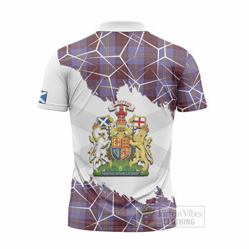 Rutherford Tartan Zipper Polo Shirt with Family Crest and Lion Rampant Grunge Style