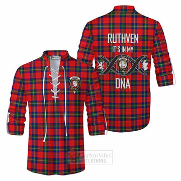 Ruthven Tartan Ghillie Kilt Shirt with Family Crest DNA In Me Style Men - Tartan Vibes Clothing
