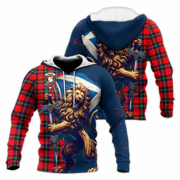 Ruthven Tartan Family Crest Knitted Hoodie with Scottish Majestic Lion Unisex Knitted Pullover Hoodie - Tartan Vibes Clothing