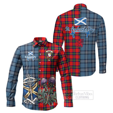 Ruthven Tartan Long Sleeve Button Shirt Happy St. Andrew's Day Half Tartan Style Men's Shirt S - Tartan Vibes Clothing