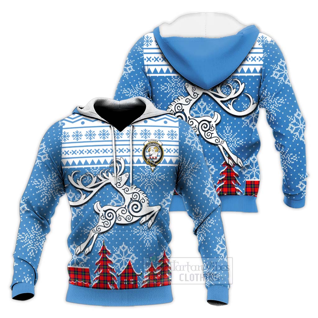 Ruthven Clan Christmas Knitted Hoodie Celtic Reindeer Style Unisex Knitted Pullover Hoodie - Tartan Vibes Clothing