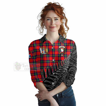 Ruthven Crest Tartan Women's Casual Shirt with New Zealand Silver Fern Half Style Female - Tartan Vibes Clothing