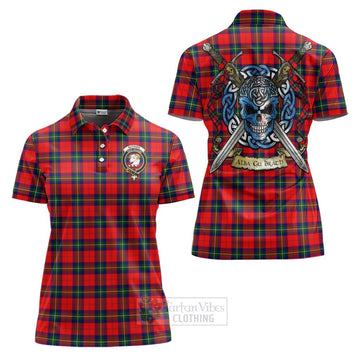 Ruthven Tartan Women's Polo Shirt with Family Crest Celtic Skull Style Women - Tartan Vibes Clothing