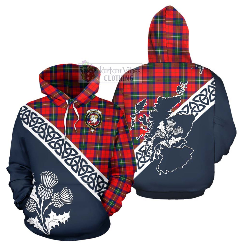 Ruthven Tartan Hoodie Featuring Thistle and Scotland Map Zip Hoodie - Tartan Vibes Clothing