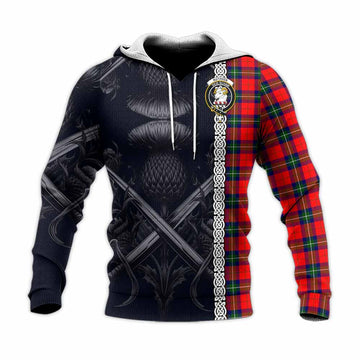 Ruthven Tartan Knitted Hoodie with Family Crest Cross Sword Thistle Celtic Vibes Unisex Knitted Pullover Hoodie - Tartan Vibes Clothing