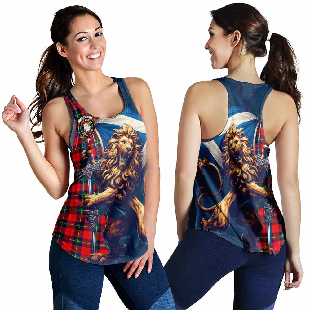 Ruthven Tartan Family Crest Women's Racerback Tanks with Scottish Majestic Lion 4XL - Tartan Vibes Clothing