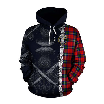 Ruthven Tartan Cotton Hoodie with Family Crest Cross Sword Thistle Celtic Vibes Pullover Hoodie XS - Tartan Vibes Clothing