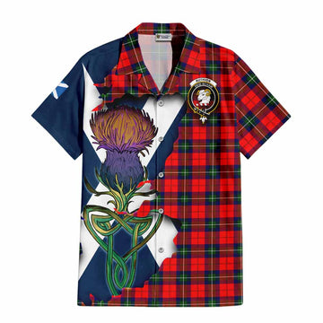 Tartan Vibes Clothing Ruthven Tartan Family Crest Short Sleeve Button Shirt Scottish Thistle Celtic Inspired
