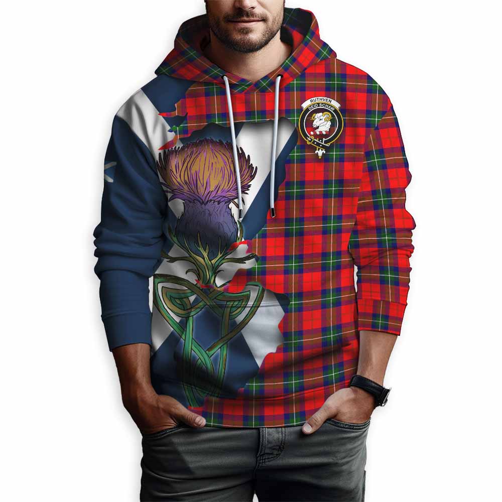 Tartan Vibes Clothing Ruthven Tartan Family Crest Hoodie Scottish Thistle Celtic Inspired