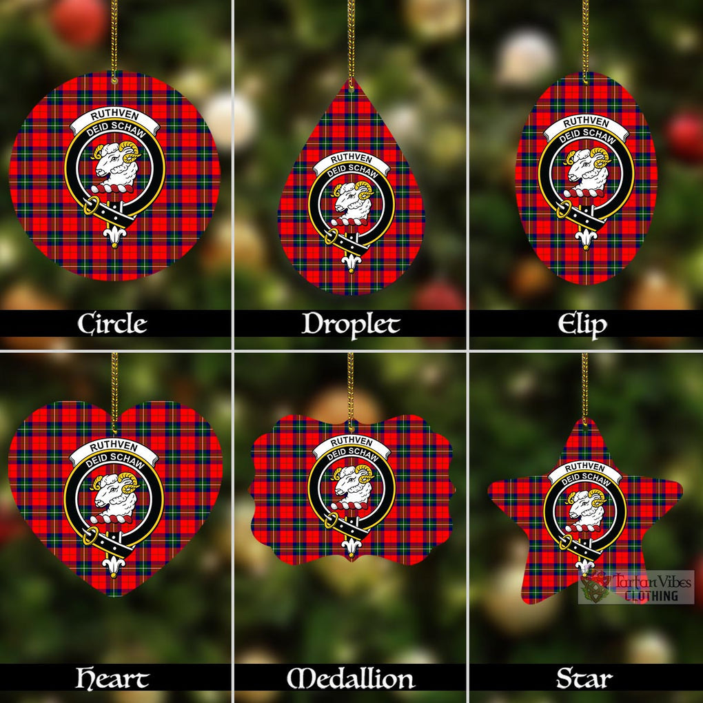 Ruthven Tartan Christmas Aluminium Ornament with Family Crest Aluminium - Tartan Vibes Clothing