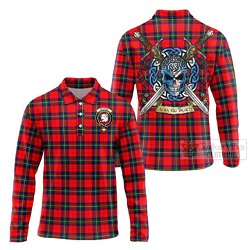 Ruthven Tartan Long Sleeve Polo Shirt with Family Crest Celtic Skull Style Unisex - Tartan Vibes Clothing