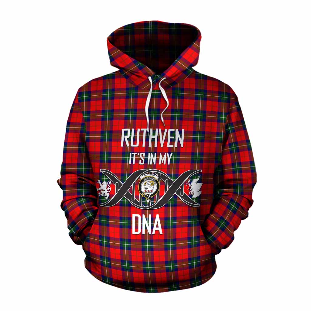 Ruthven Tartan Cotton Hoodie with Family Crest DNA In Me Style Pullover Hoodie XS - Tartan Vibes Clothing