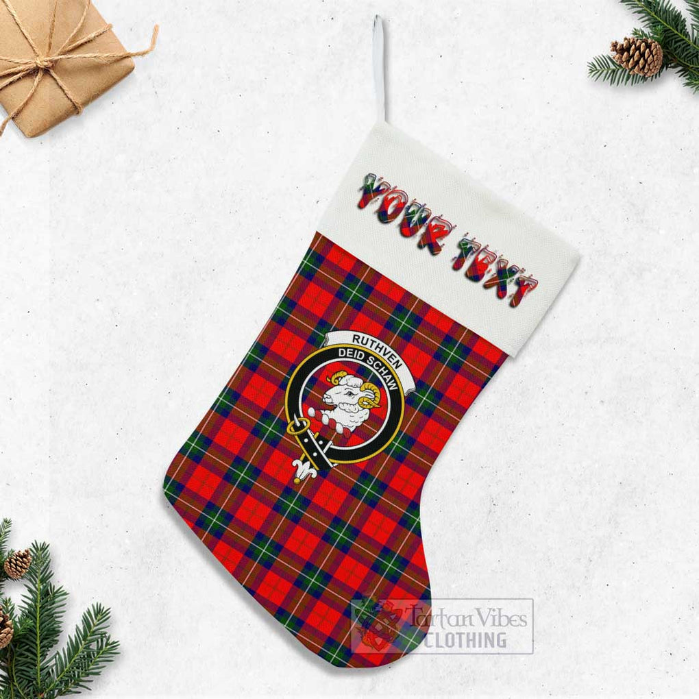 Tartan Vibes Clothing Ruthven Tartan Family Crest Christmas Stocking with Personalized Text