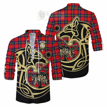 Ruthven Tartan Ghillie Kilt Shirt with Family Crest Celtic Wolf Style Men - Tartan Vibes Clothing