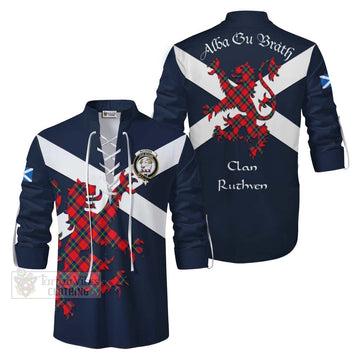 Ruthven Tartan Lion Rampant Ghillie Kilt Shirt Proudly Display Your Heritage with Alba Gu Brath and Clan Name Men - Tartan Vibes Clothing