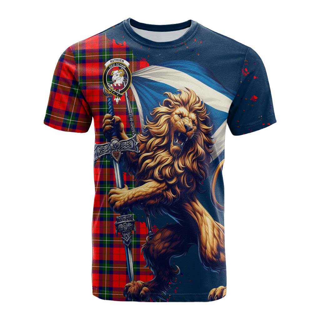 Ruthven Tartan Family Crest Cotton T-shirt with Scottish Majestic Lion Kid's Shirt - Tartan Vibes Clothing