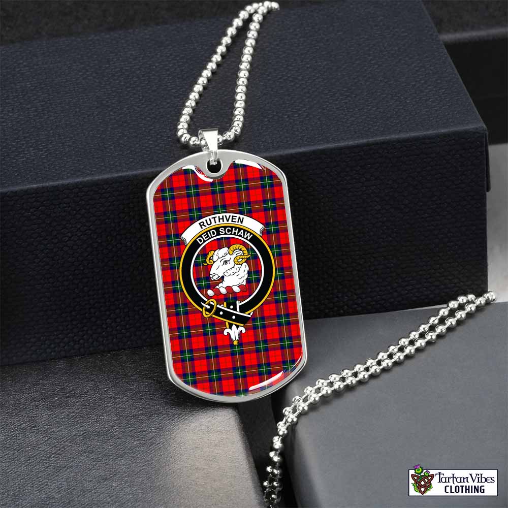 Ruthven Tartan Dog Tag Necklace with Family Crest Silver No - Tartan Vibes Clothing