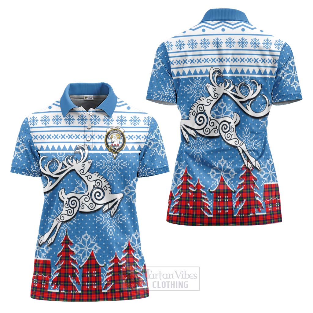 Ruthven Clan Christmas Women's Polo Shirt Celtic Reindeer Style Women - Tartan Vibes Clothing