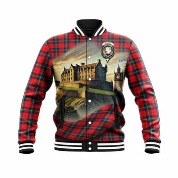 Ruthven Tartan Family Crest Baseball Jacket with Scottish Ancient Castle Style Unisex - Tartan Vibes Clothing