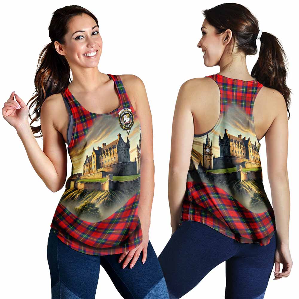 Ruthven Tartan Family Crest Women's Racerback Tanks with Scottish Ancient Castle Style 4XL - Tartan Vibes Clothing