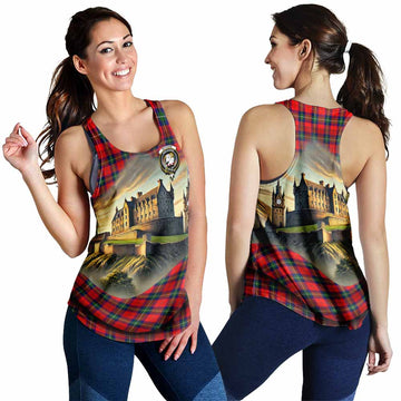 Ruthven Tartan Family Crest Women's Racerback Tanks with Scottish Ancient Castle Style 4XL - Tartan Vibes Clothing