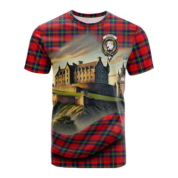 Ruthven Tartan Family Crest Cotton T-shirt with Scottish Ancient Castle Style