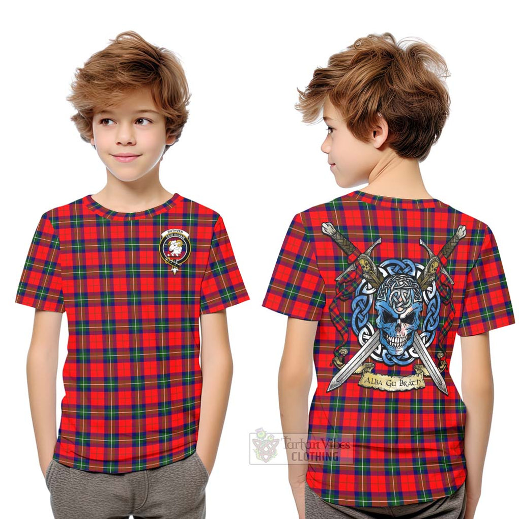 Ruthven Tartan Kid T-Shirt with Family Crest Celtic Skull Style Youth XL Size14 - Tartan Vibes Clothing