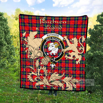 Tartan Vibes Clothing Ruthven Tartan Quilt with Family Crest and Scottish Symbol Style