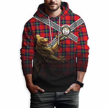 Tartan Vibes Clothing Ruthven Crest Tartan Hoodie with Golden Lion Emblem Celtic Style