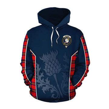 Tartan Vibes Clothing Ruthven Tartan Cotton Hoodie with Family Crest and Scottish Thistle Vibes Sport Style