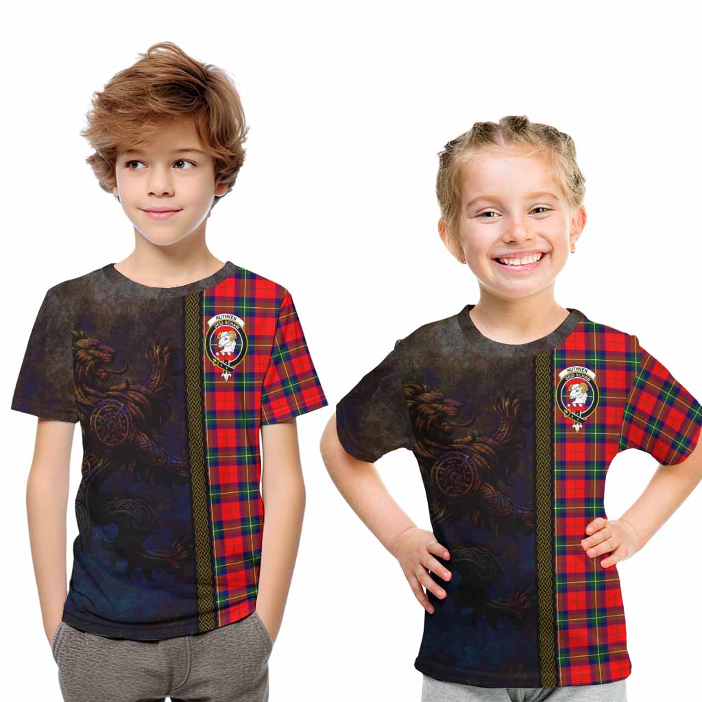 Ruthven Tartan Family Crest Kid T-Shirt Alba Gu Brath Be Brave Lion Ancient Style Youth XL Size14 - Tartan Vibes Clothing