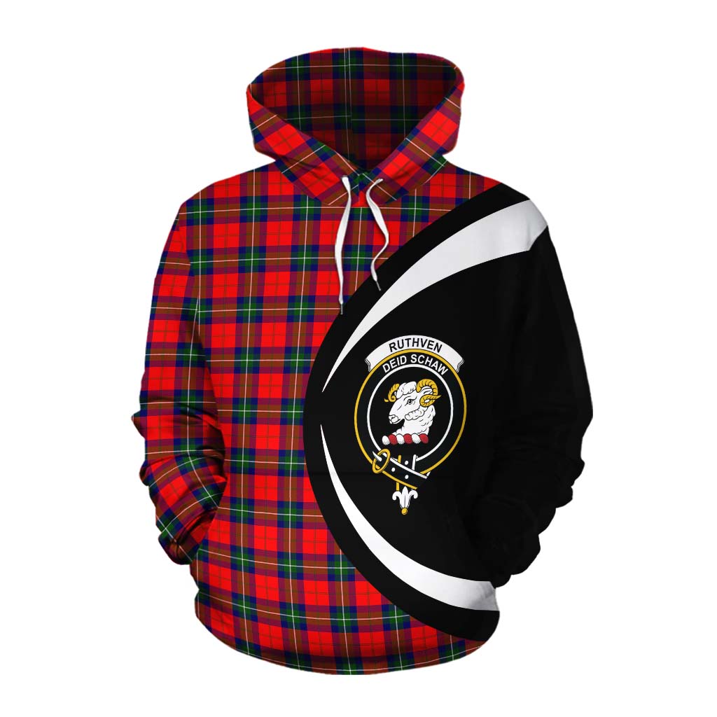 Ruthven Tartan Cotton Hoodie with Family Crest Circle Style Pullover Hoodie XS - Tartan Vibes Clothing