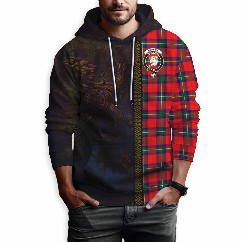 Ruthven Tartan Family Crest Hoodie Alba Gu Brath Be Brave Lion Ancient Style Pullover Hoodie - Tartan Vibes Clothing