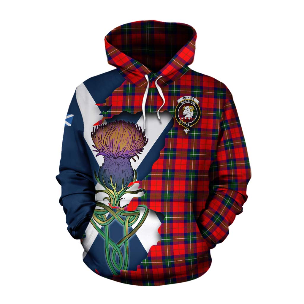 Tartan Vibes Clothing Ruthven Tartan Family Crest Cotton Hoodie Scottish Thistle Celtic Inspired