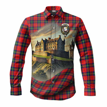 Tartan Vibes Clothing Ruthven Tartan Family Crest Long Sleeve Button Shirt with Scottish Ancient Castle Style