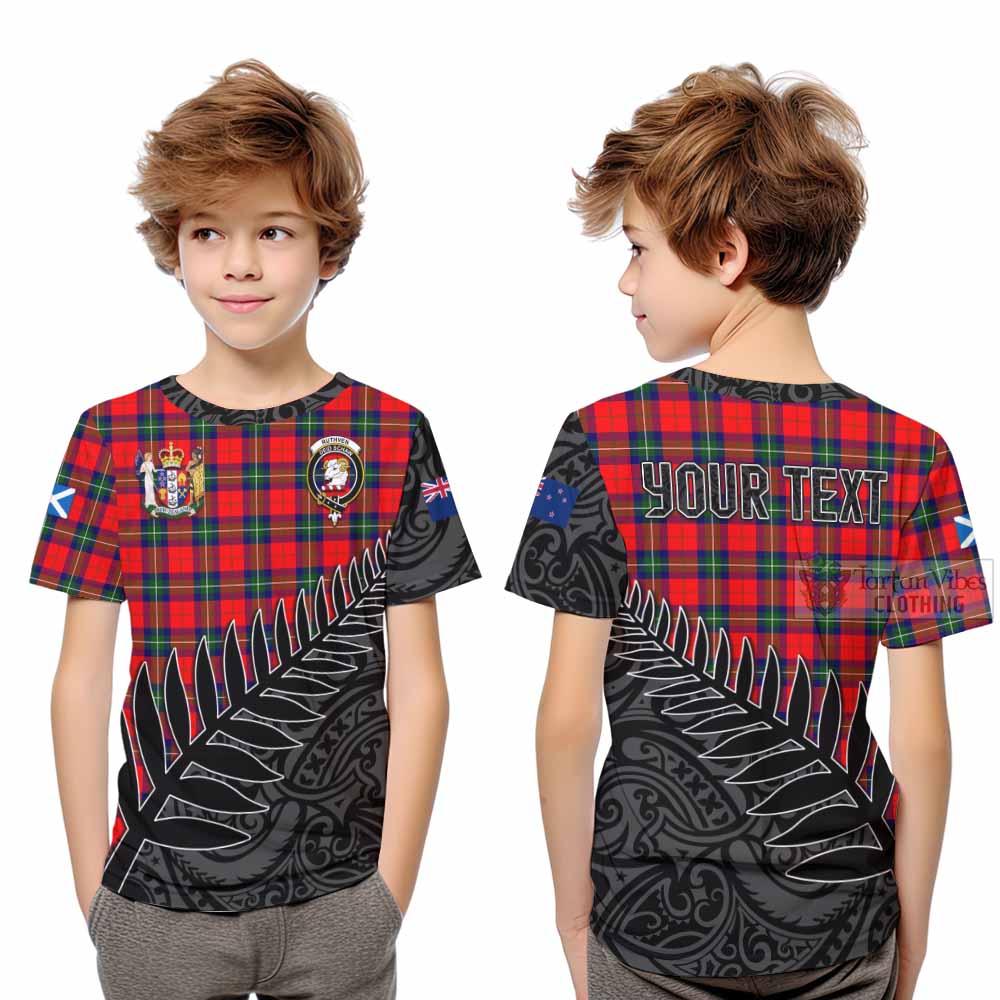 Ruthven Crest Tartan Kid T-Shirt with New Zealand Silver Fern Half Style Youth XL Size14 - Tartan Vibes Clothing
