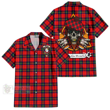 Ruthven Tartan Hawaiian Shirt with Family Crest and Bearded Skull Holding Bottles of Whiskey Kid - Tartan Vibes Clothing