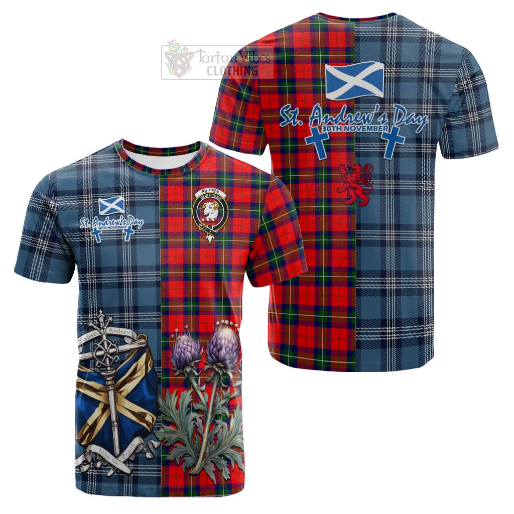 Tartan Vibes Clothing Ruthven Tartan Cotton T-shirt Happy St. Andrew's Day Half Tartan Style