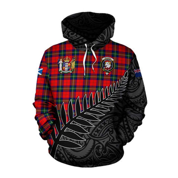 Ruthven Crest Tartan Cotton Hoodie with New Zealand Silver Fern Half Style Pullover Hoodie XS - Tartan Vibes Clothing