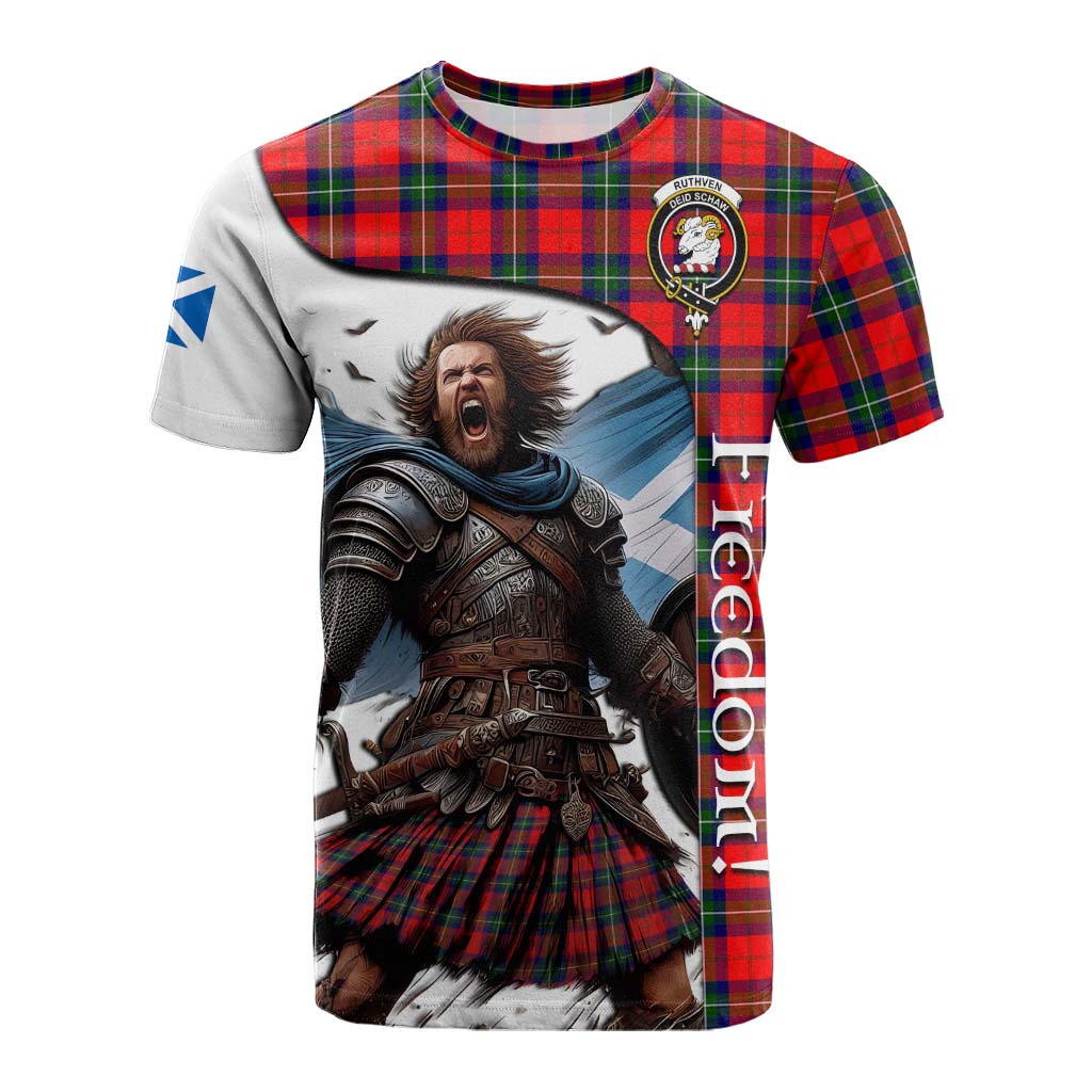 Tartan Vibes Clothing Ruthven Crest Tartan Cotton T-shirt Inspired by the Freedom of Scottish Warrior