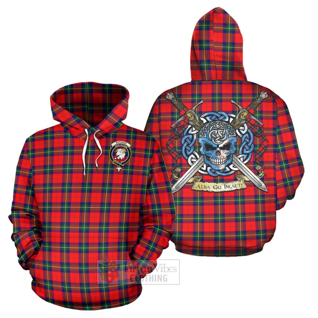 Ruthven Tartan Hoodie with Family Crest Celtic Skull Style Zip Hoodie - Tartan Vibes Clothing