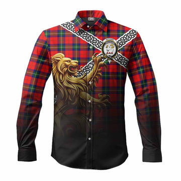 Ruthven Crest Tartan Long Sleeve Button Shirt with Golden Lion Emblem Celtic Style Men's Shirt S - Tartan Vibes Clothing
