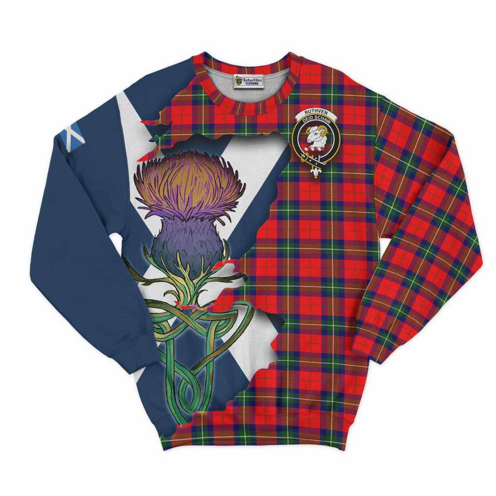 Tartan Vibes Clothing Ruthven Tartan Family Crest Sweatshirt Scottish Thistle Celtic Inspired