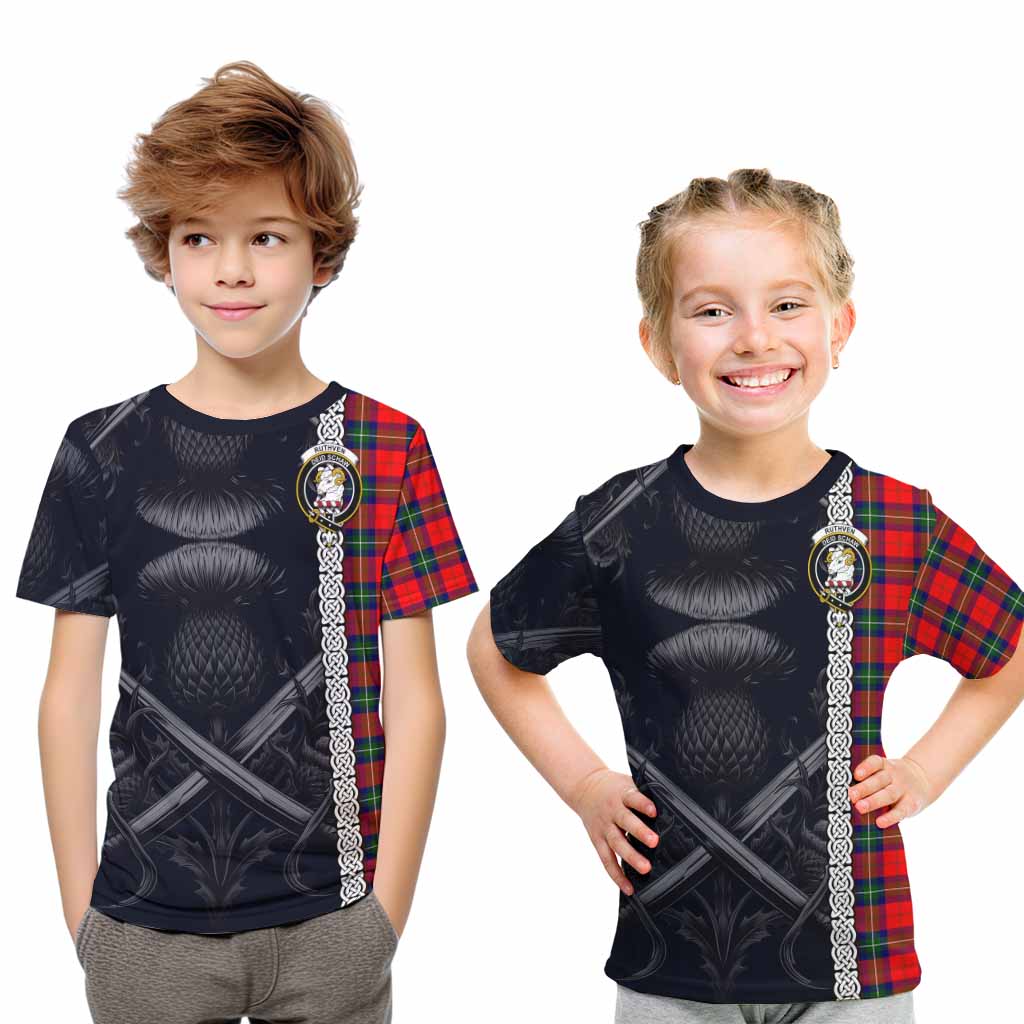 Ruthven Tartan Kid T-Shirt with Family Crest Cross Sword Thistle Celtic Vibes Youth XL Size14 - Tartan Vibes Clothing