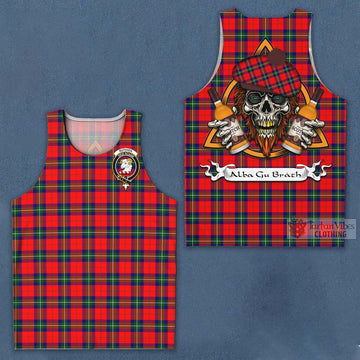 Ruthven Tartan Men's Tank Top with Family Crest and Bearded Skull Holding Bottles of Whiskey Men - Tartan Vibes Clothing