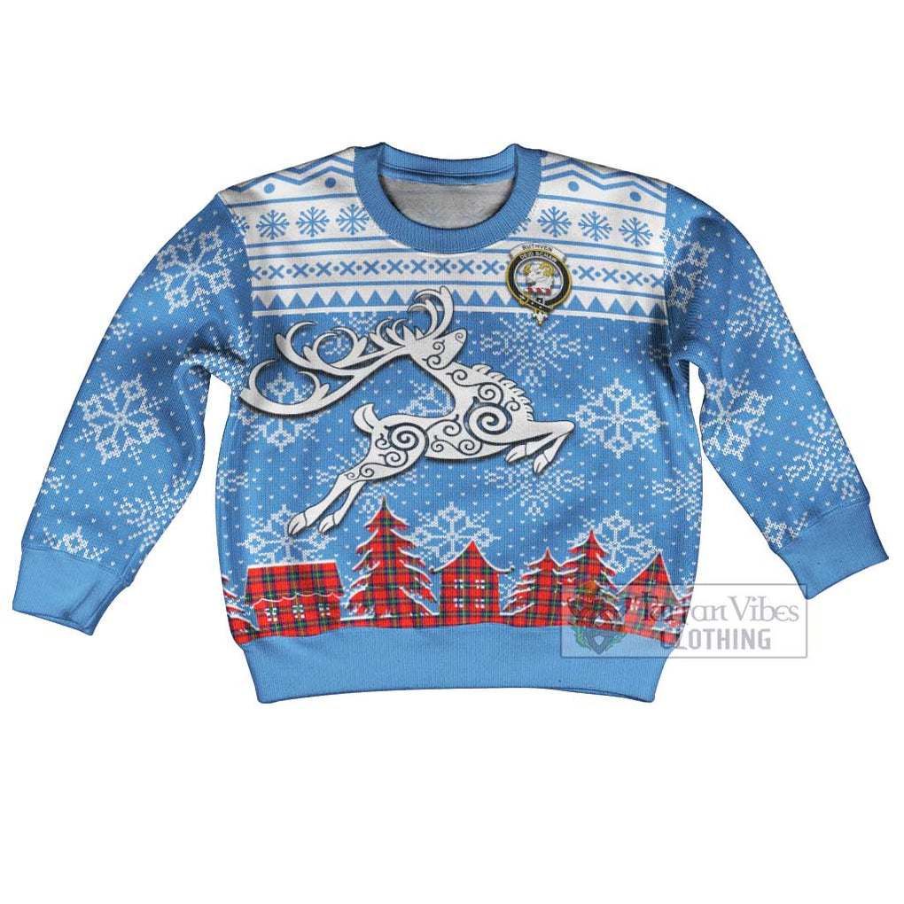 Ruthven Clan Christmas Kid Ugly Sweater with Tartan and Celtic Reindeer Style Kid - Tartan Vibes Clothing