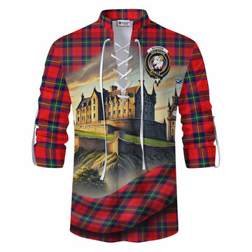 Ruthven Tartan Family Crest Ghillie Kilt Shirt with Scottish Ancient Castle Style Men - Tartan Vibes Clothing