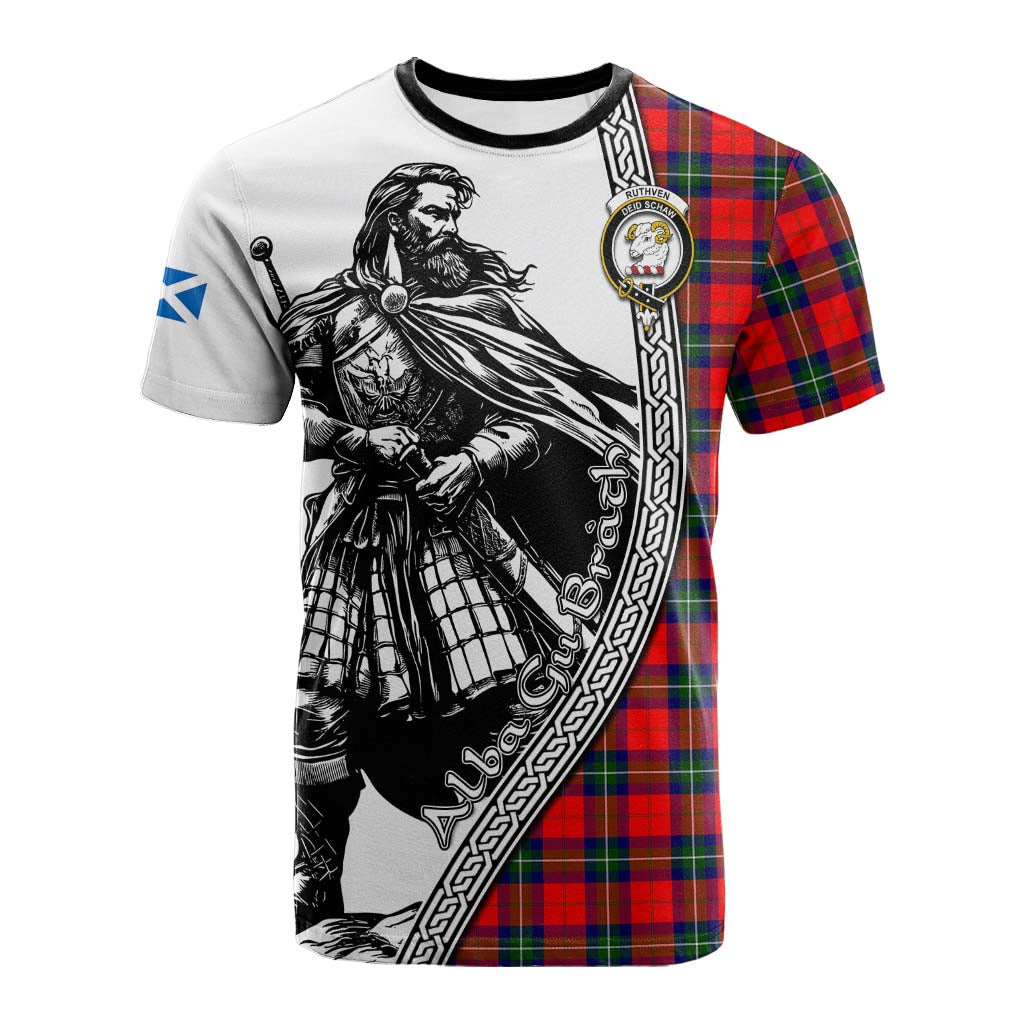 Ruthven Tartan Clan Crest Cotton T-shirt with Highlander Warrior Celtic Style Kid's Shirt - Tartan Vibes Clothing