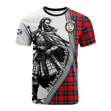 Ruthven Tartan Clan Crest Cotton T-shirt with Highlander Warrior Celtic Style