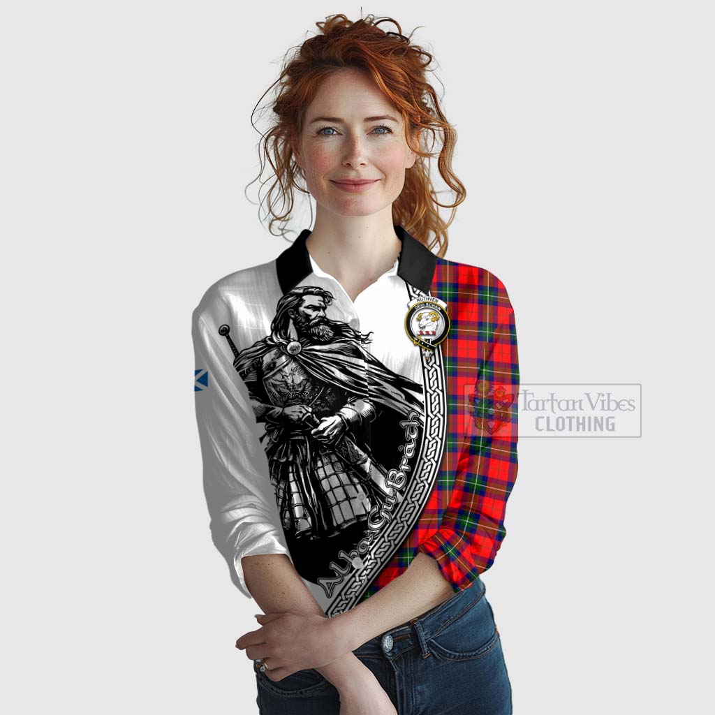 Ruthven Tartan Clan Crest Women's Casual Shirt with Highlander Warrior Celtic Style Female - Tartan Vibes Clothing